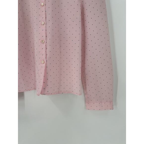 Spare Parts Vintage Blouse Womens Medium Pink Polka Dot Sheer Button Up Casual - Picture 2 of 16